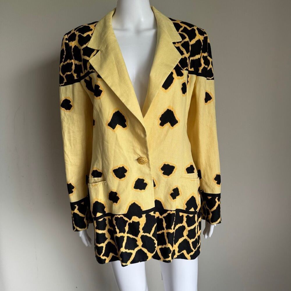 VTG Archival Escada Margaretha Ley Linen Giraffe Spot Print Statement Jacket
